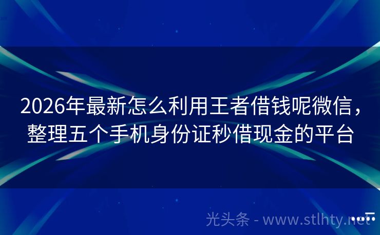 2026年最新怎么利用王者借钱呢微信，整理五个手机身份证秒借现金的平台