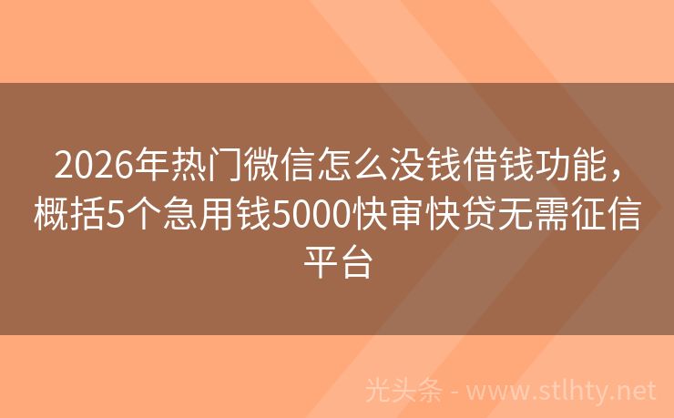 2026年热门微信怎么没钱借钱功能，概括5个急用钱5000快审快贷无需征信平台