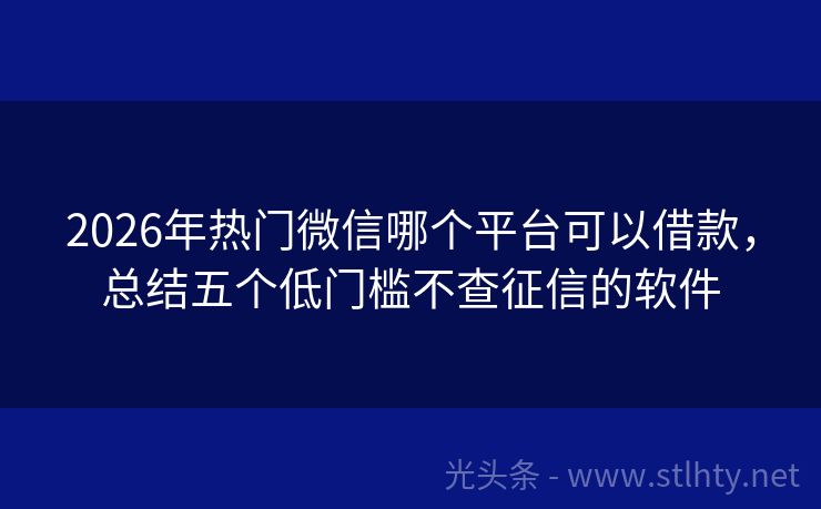 2026年热门微信哪个平台可以借款，总结五个低门槛不查征信的软件