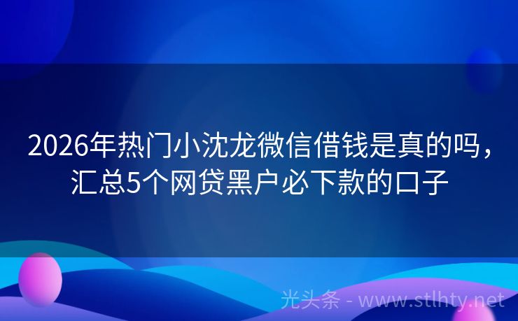 2026年热门小沈龙微信借钱是真的吗，汇总5个网贷黑户必下款的口子