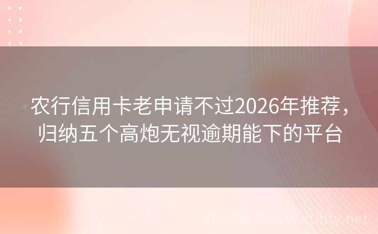 农行信用卡老申请不过2026年推荐，归纳五个高炮无视逾期能下的平台