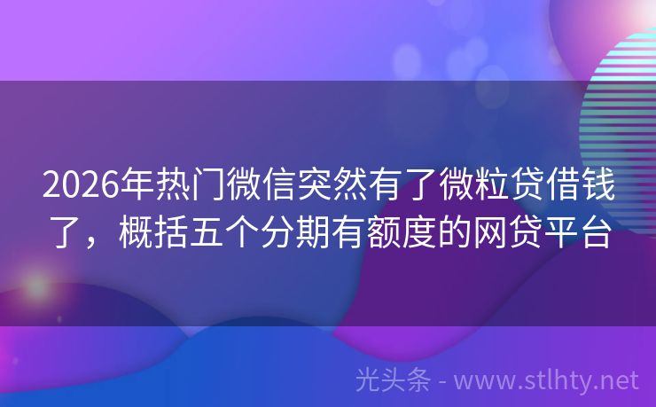 2026年热门微信突然有了微粒贷借钱了，概括五个分期有额度的网贷平台