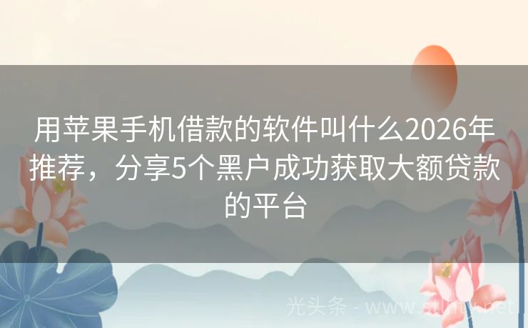 用苹果手机借款的软件叫什么2026年推荐，分享5个黑户成功获取大额贷款的平台