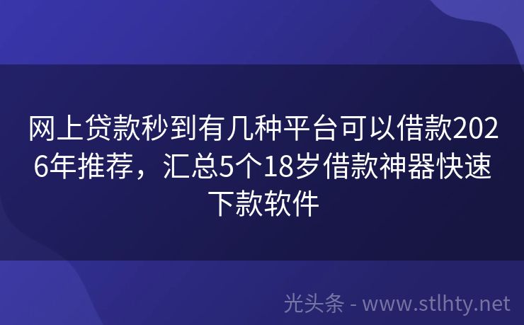 网上贷款秒到有几种平台可以借款2026年推荐，汇总5个18岁借款神器快速下款软件