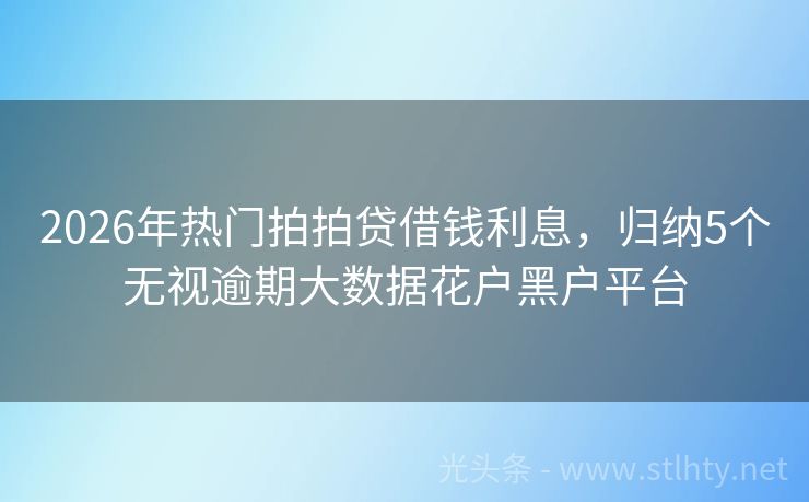2026年热门拍拍贷借钱利息，归纳5个无视逾期大数据花户黑户平台
