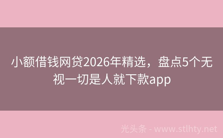 小额借钱网贷2026年精选，盘点5个无视一切是人就下款app
