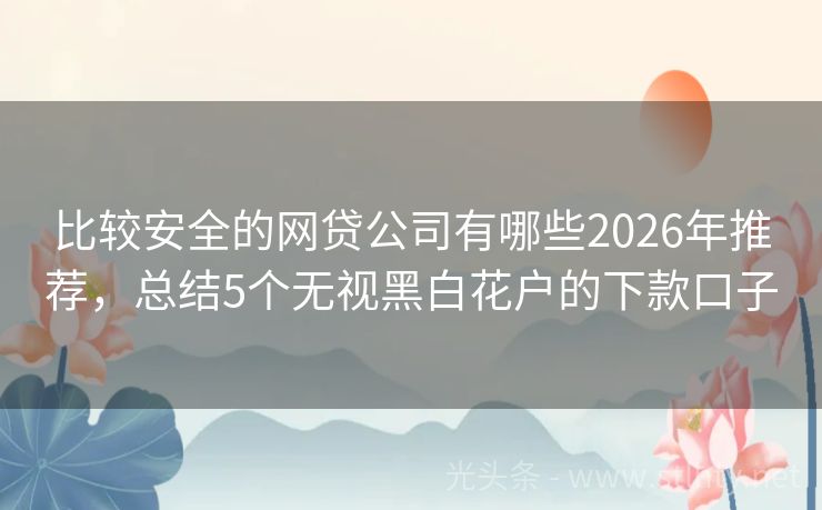 比较安全的网贷公司有哪些2026年推荐，总结5个无视黑白花户的下款口子