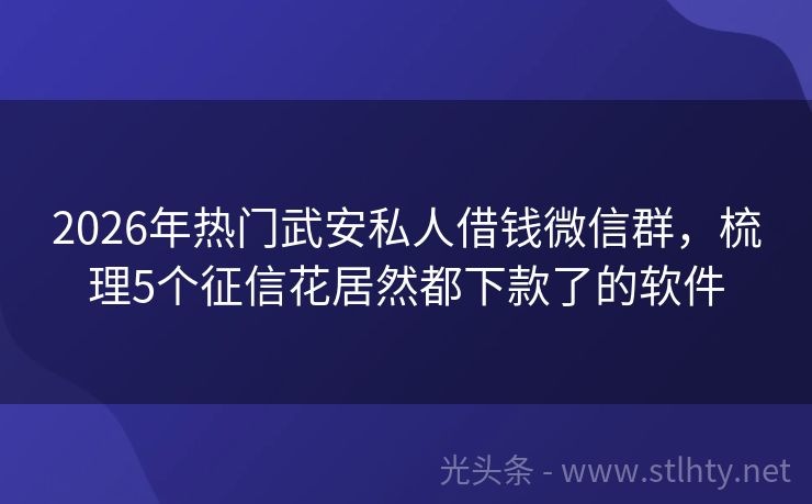 2026年热门武安私人借钱微信群，梳理5个征信花居然都下款了的软件