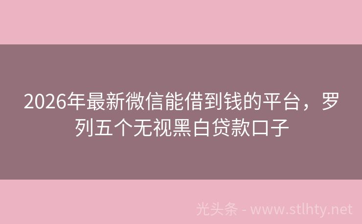 2026年最新微信能借到钱的平台，罗列五个无视黑白贷款口子