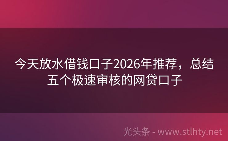 今天放水借钱口子2026年推荐，总结五个极速审核的网贷口子