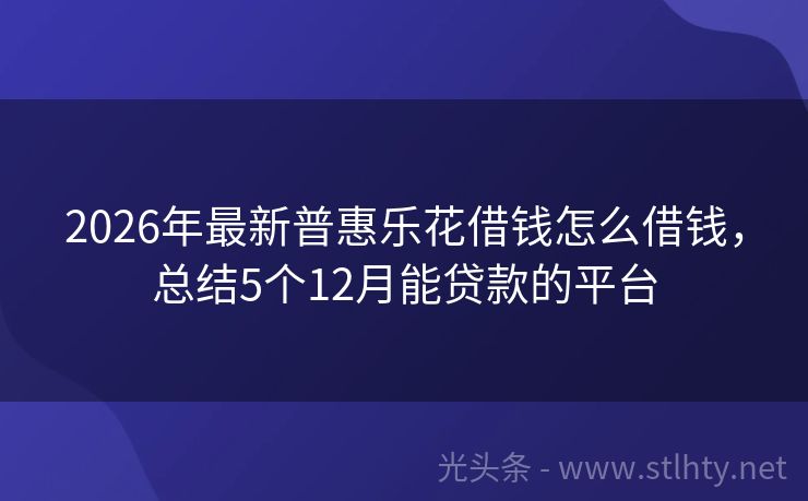 2026年最新普惠乐花借钱怎么借钱，总结5个12月能贷款的平台