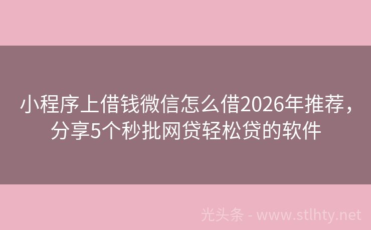 小程序上借钱微信怎么借2026年推荐，分享5个秒批网贷轻松贷的软件