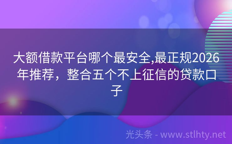大额借款平台哪个最安全,最正规2026年推荐，整合五个不上征信的贷款口子