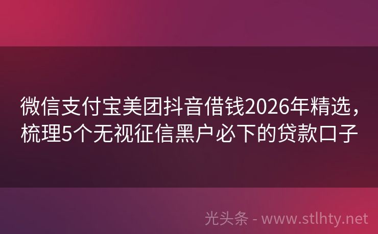 微信支付宝美团抖音借钱2026年精选，梳理5个无视征信黑户必下的贷款口子