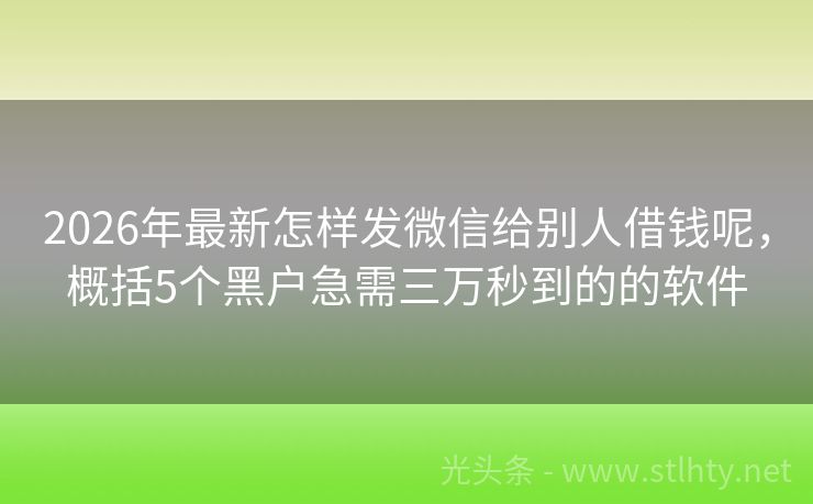 2026年最新怎样发微信给别人借钱呢，概括5个黑户急需三万秒到的的软件