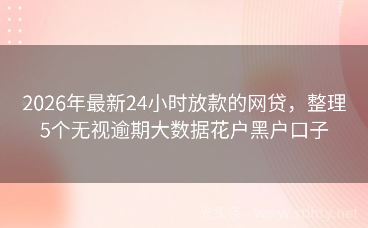 2026年最新24小时放款的网贷，整理5个无视逾期大数据花户黑户口子