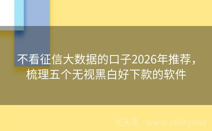 不看征信大数据的口子2026年推荐，梳理五个无视黑白好下款的软件
