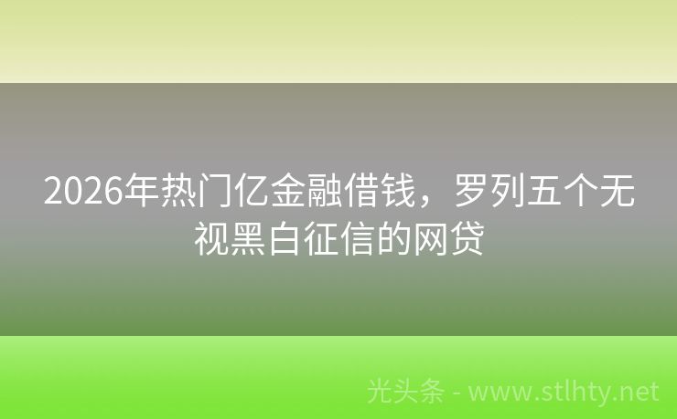 2026年热门亿金融借钱，罗列五个无视黑白征信的网贷