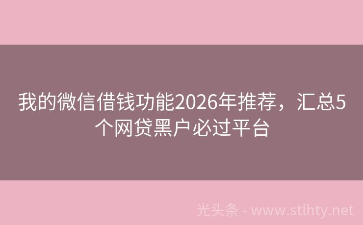 我的微信借钱功能2026年推荐，汇总5个网贷黑户必过平台