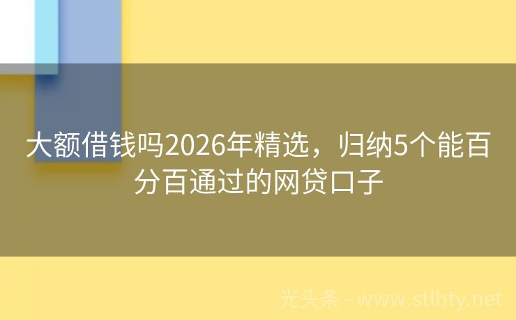 大额借钱吗2026年精选，归纳5个能百分百通过的网贷口子