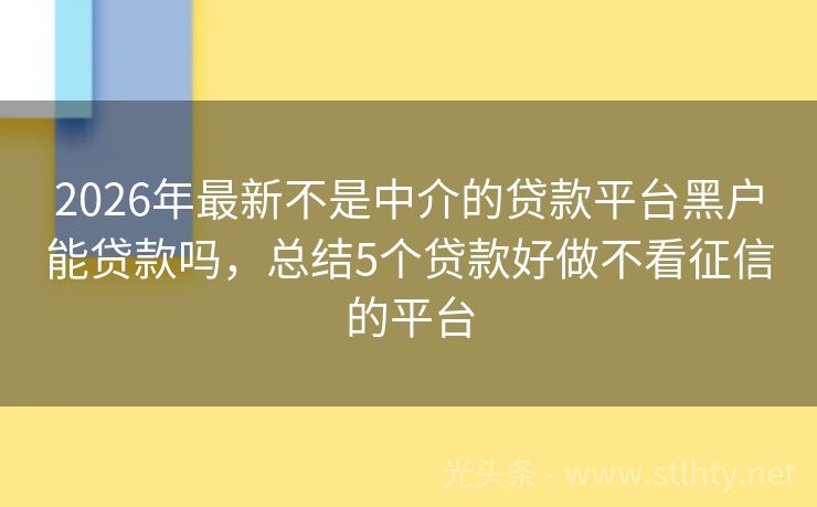 2026年最新不是中介的贷款平台黑户能贷款吗，总结5个贷款好做不看征信的平台