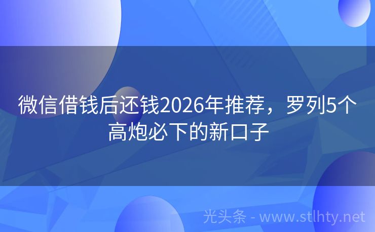 微信借钱后还钱2026年推荐，罗列5个高炮必下的新口子