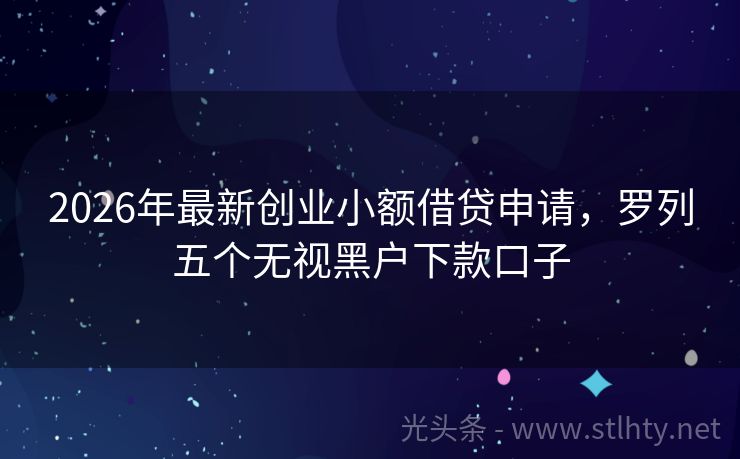 2026年最新创业小额借贷申请，罗列五个无视黑户下款口子