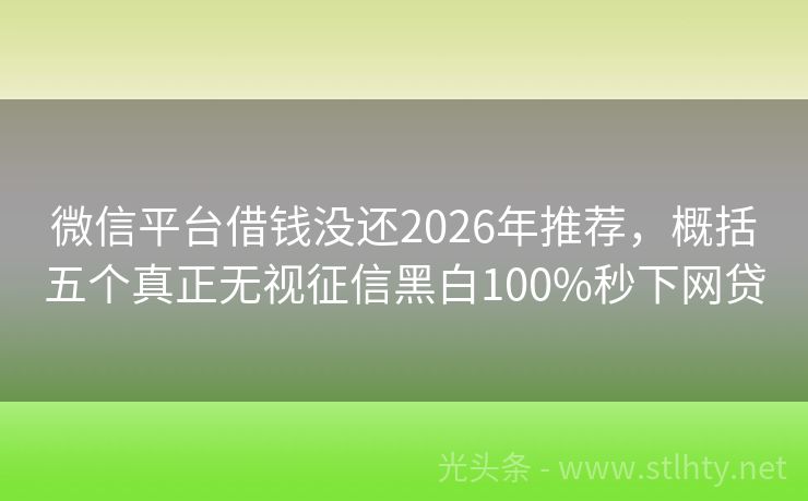 微信平台借钱没还2026年推荐，概括五个真正无视征信黑白100%秒下网贷