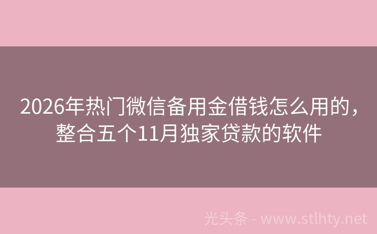 2026年热门微信备用金借钱怎么用的，整合五个11月独家贷款的软件