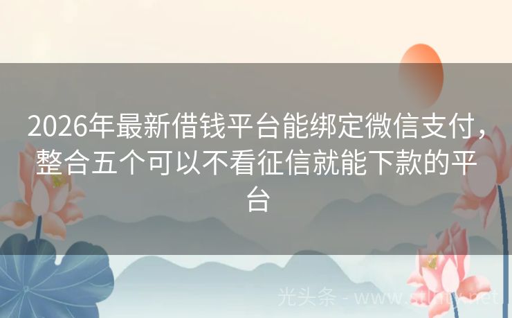 2026年最新借钱平台能绑定微信支付，整合五个可以不看征信就能下款的平台