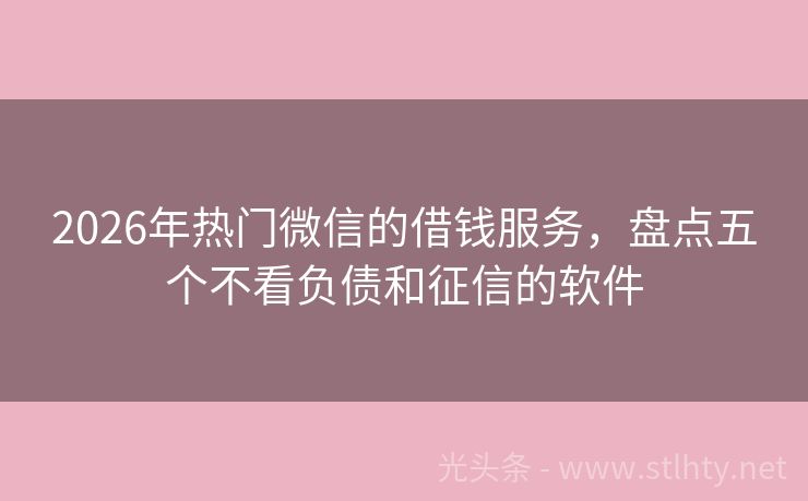 2026年热门微信的借钱服务，盘点五个不看负债和征信的软件