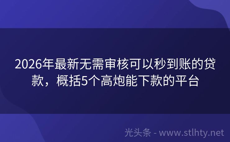 2026年最新无需审核可以秒到账的贷款，概括5个高炮能下款的平台