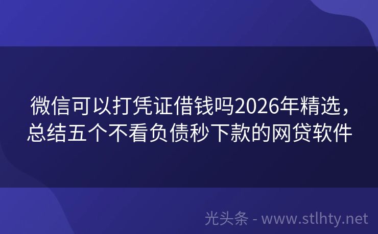 微信可以打凭证借钱吗2026年精选，总结五个不看负债秒下款的网贷软件