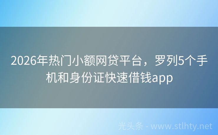 2026年热门小额网贷平台，罗列5个手机和身份证快速借钱app