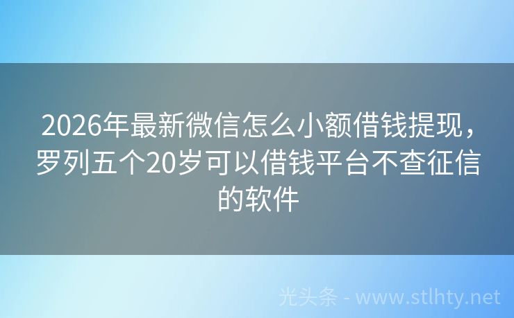 2026年最新微信怎么小额借钱提现，罗列五个20岁可以借钱平台不查征信的软件