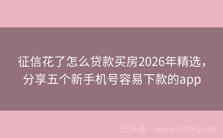 征信花了怎么贷款买房2026年精选，分享五个新手机号容易下款的app