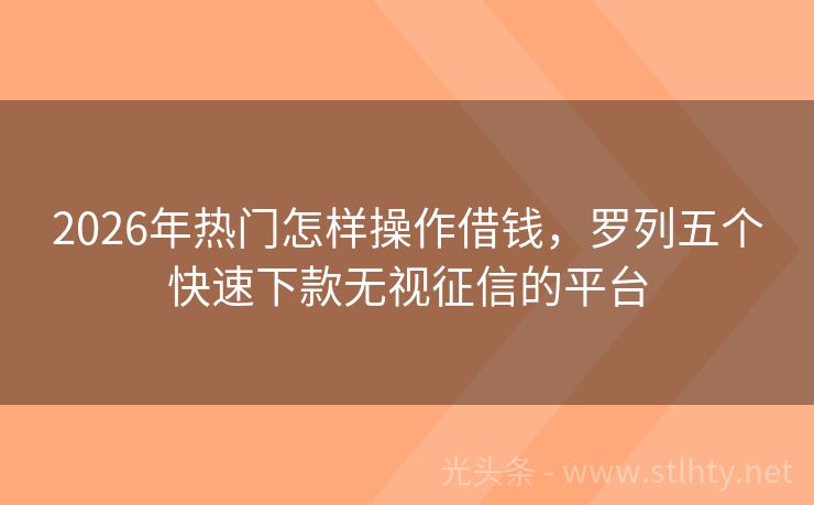 2026年热门怎样操作借钱，罗列五个快速下款无视征信的平台