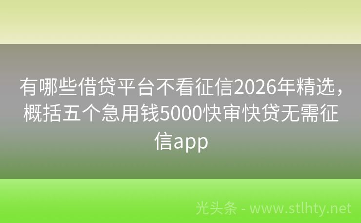 有哪些借贷平台不看征信2026年精选，概括五个急用钱5000快审快贷无需征信app