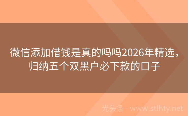 微信添加借钱是真的吗吗2026年精选，归纳五个双黑户必下款的口子