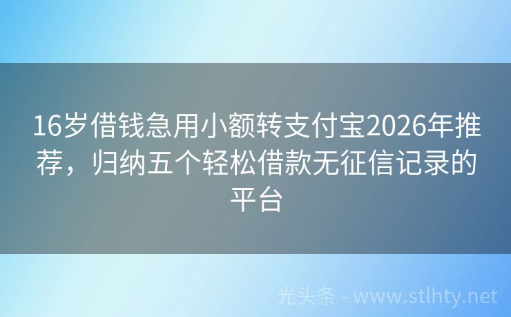 16岁借钱急用小额转支付宝2026年推荐，归纳五个轻松借款无征信记录的平台
