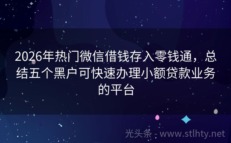2026年热门微信借钱存入零钱通，总结五个黑户可快速办理小额贷款业务的平台