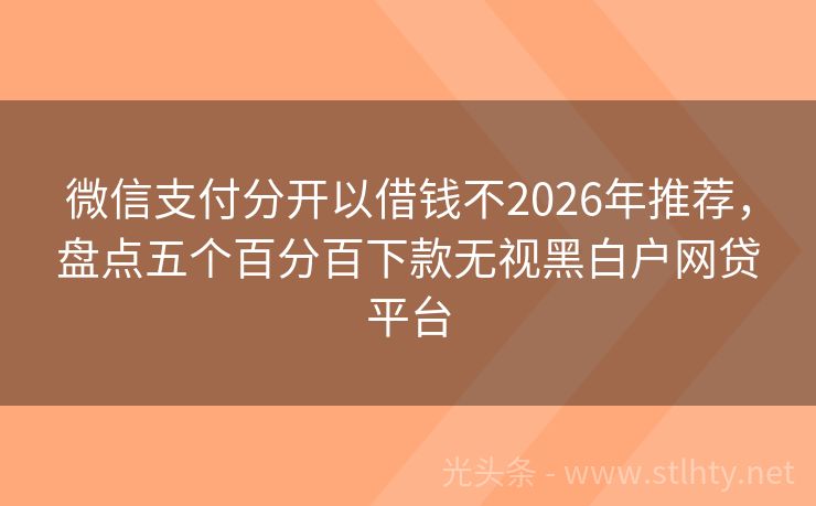 微信支付分开以借钱不2026年推荐，盘点五个百分百下款无视黑白户网贷平台