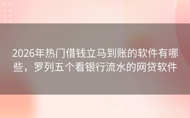 2026年热门借钱立马到账的软件有哪些，罗列五个看银行流水的网贷软件