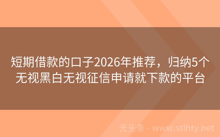 短期借款的口子2026年推荐，归纳5个无视黑白无视征信申请就下款的平台