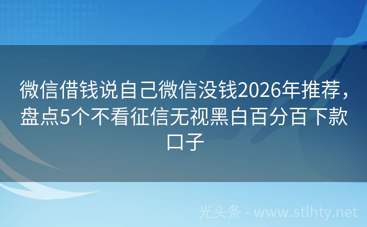 微信借钱说自己微信没钱2026年推荐，盘点5个不看征信无视黑白百分百下款口子