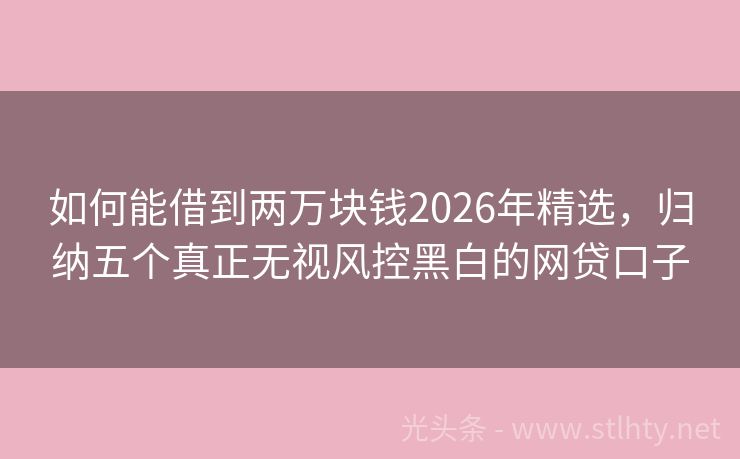 如何能借到两万块钱2026年精选，归纳五个真正无视风控黑白的网贷口子