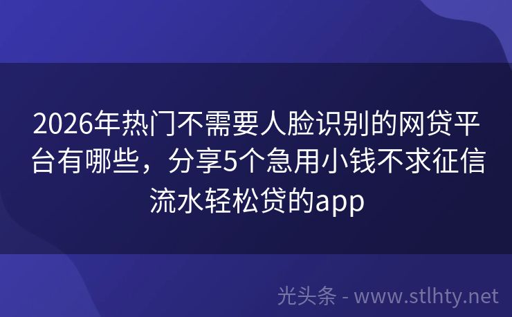 2026年热门不需要人脸识别的网贷平台有哪些，分享5个急用小钱不求征信流水轻松贷的app