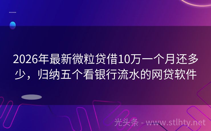 2026年最新微粒贷借10万一个月还多少，归纳五个看银行流水的网贷软件