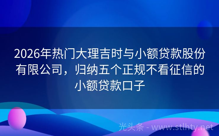 2026年热门大理吉时与小额贷款股份有限公司，归纳五个正规不看征信的小额贷款口子