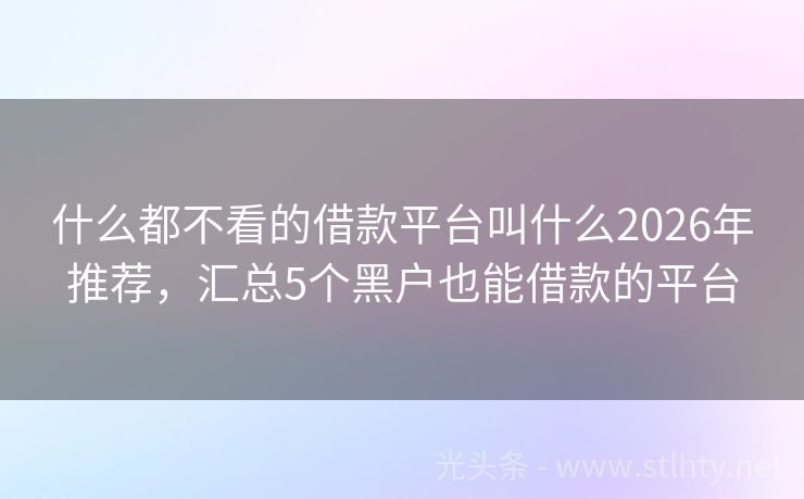 什么都不看的借款平台叫什么2026年推荐，汇总5个黑户也能借款的平台